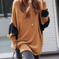Chocolate Cotton Women New Style Splicing Bat Sleeve Loose Blouse M/L/XL NRJ616-2-9877-30ch 	 - Thumbnail 2