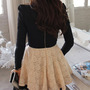 Black Lace Women Fashion Long Sleeve Short Length Dress One Size FZ74044-46 -1