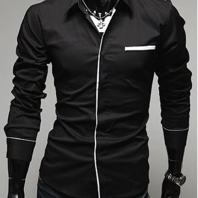 Black new fashion men slim blends long sleeves  shirts m/l/xl/xxl 1215sj-9006b 