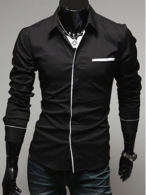 Black new fashion men slim blends long sleeves  shirts m/l/xl/xxl 1215sj-9006b 
