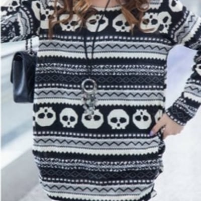 Black knitting new fashion women round neck long sleeve skull head  sweaters one size fz72567-18b 