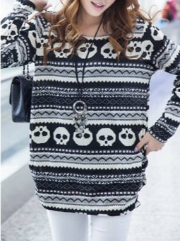 Black knitting new fashion women round neck long sleeve skull head  sweaters one size fz72567-18b 