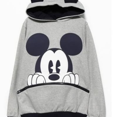 Grey cotton women fashion round neck long sleeve mickey mouse hoodies m/l fz72268g 
