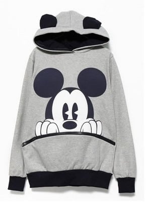 Grey cotton women fashion round neck long sleeve mickey mouse hoodies m/l fz72268g 