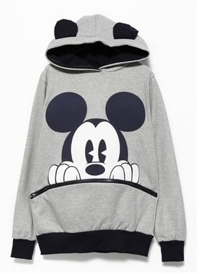 Grey Cotton Women Fashion Round Neck Long Sleeve Mickey Mouse Hoodies M/L FZ72268g 