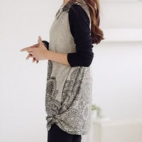 Grey Knitting Women Fashion Round Neck Long Sleeve Casual Loose Tops One Size FZ72562-27g  - Thumbnail 1