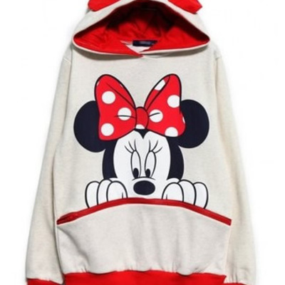 White cotton women fashion round neck long sleeve mickey mouse casual loose hoodies m/l fz72268w 
