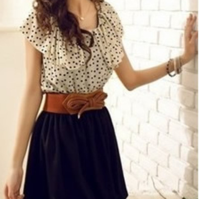 Women dot ruffled collar chiffon mini dress one size @rkd955431 