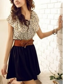 Women dot ruffled collar chiffon mini dress one size @rkd955431 