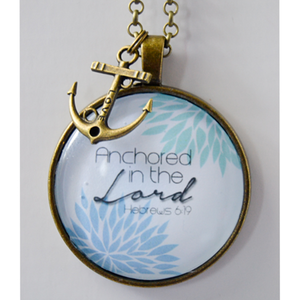 "Anchored in the Lord" Scripture Pendant Necklace (Blue)