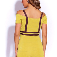 mustard yellow metallic trim off shoulder fitted bandage dress - Thumbnail 2