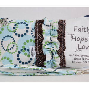 Large Zippered Wristlet/Clutch Accented with Ruffles and Scripture
