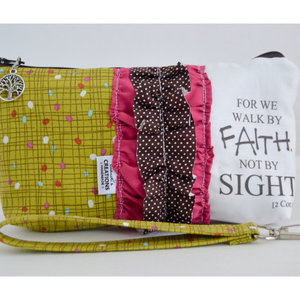 Large Zippered Wristlet/Clutch Accented with Ruffles and Scripture