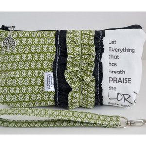Large Zippered Wristlet/Clutch Accented with Ruffles and Scripture