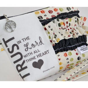 Small Zippered Wristlet/Clutch Accented with Ruffles and Scripture