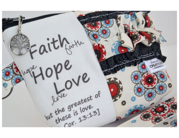 Small Zippered Wristlet/Clutch Accented with Ruffles and Scripture