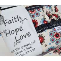 Small Zippered Wristlet/Clutch Accented with Ruffles and Scripture