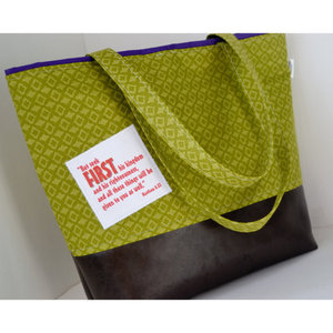 I AM SECOND - Cotton Tote Bag with Faux Leather Bottom Accented with Scripture