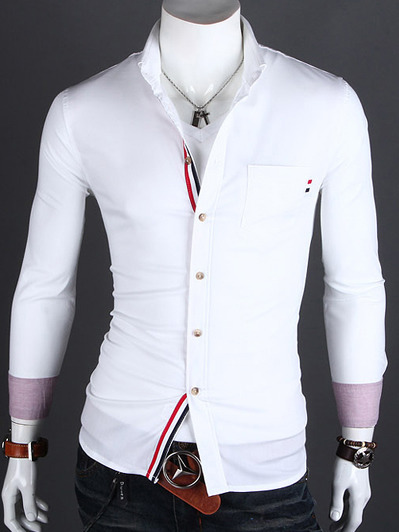 White autumn men long sleeves welt casual shirt m/l/xl/xxl 1215sj-9005w
