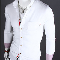 White Autumn Men Long Sleeves Welt Casual Shirt M/L/XL/XXL 1215SJ-9005w - Thumbnail 2