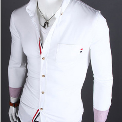 White autumn men long sleeves welt casual shirt m/l/xl/xxl 1215sj-9005w