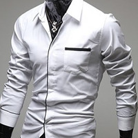 White New Fashion Men Slim Long Sleeves Shirts M/L/XL/XXL 1215SJ-9006w  - Thumbnail 2