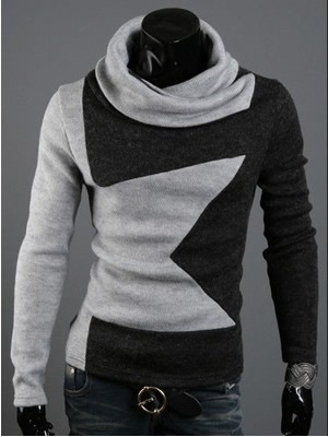 Gray New Fashion Men Slim High Neck Long Sleeves Knitting Sweater M/L/XL/XXL 700SJ-MJ20-50g 