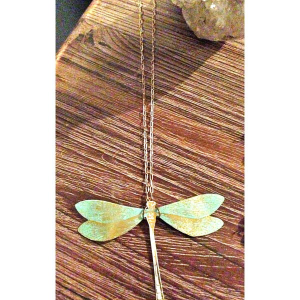 Sandy Sea Foam Dragonfly Pendant Necklace