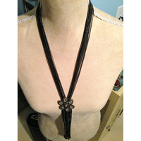 Bold Multi-Chain Fall Necklace with Engraved Pearl and Rhinestone Flower Centerpiece* - Thumbnail 1