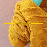 Mustard yellow cardigan with flowers, buttons, ribbon ties, lace trim and chiffon ruffles. Sizes 12/18m, 18/24m, and 3T - Thumbnail 2