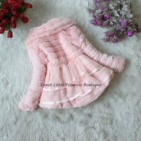 Pink Faux Fur Coat with Flowers - Thumbnail 1