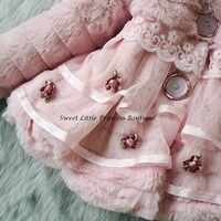 Pink Faux Fur Coat with Flowers - Thumbnail 2