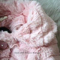 Pink Faux Fur Coat with Flowers - Thumbnail 3