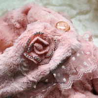 Pink Faux Fur Coat with Lace and Flowers - Thumbnail 4