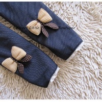Children's Jeans Girls bow Warm fleece Skinny pants Autumn Winter wear - Thumbnail 2