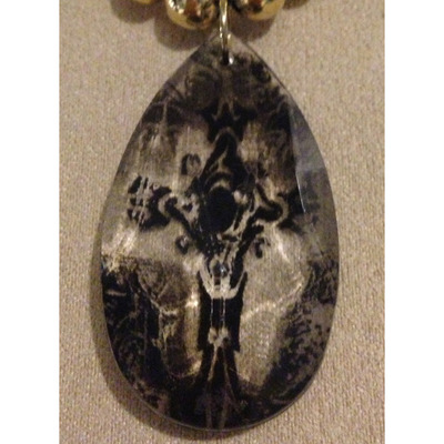 Yellow Gold Bead Necklace w/ Tear Drop Cross