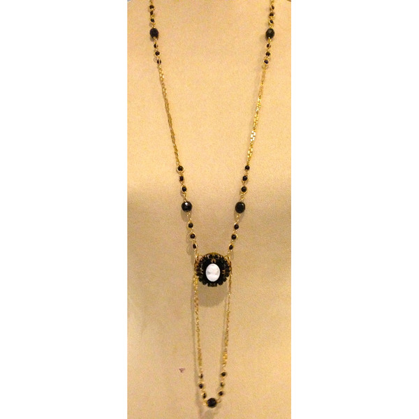 Gold chain with Black Beading and a Cameo Accent*