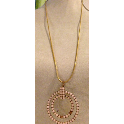 Pink stone pendant with long gold chain