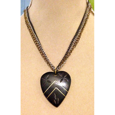 Black Wood Heart Pendant on Multi Chain