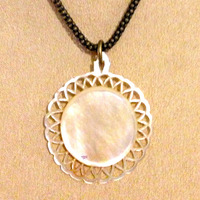 White Shell Pendant with Black/Gold Chain * - Thumbnail 1