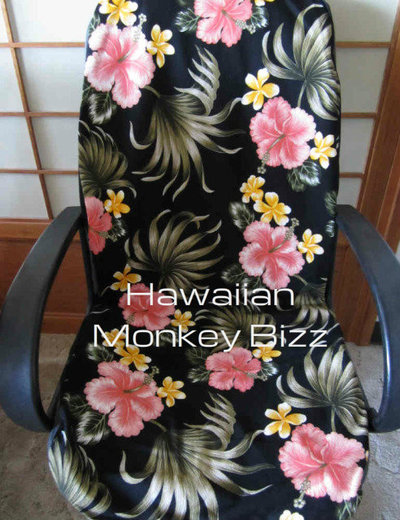 "BLACK - PLUMERIAS" Hawaiian Car Seat Covers - 2PC (BARK CLOTH)!