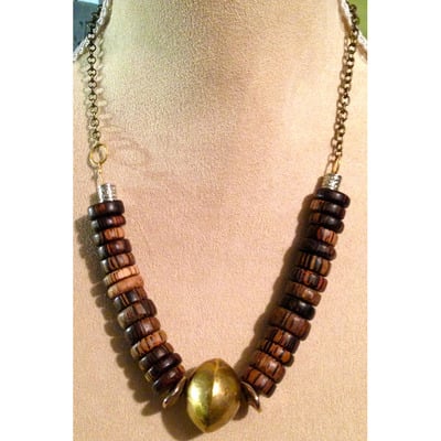 Wood style beads with brass center piece