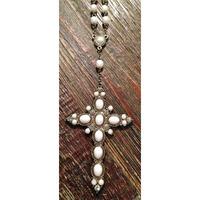 White Cross Pendant with Rosary Chain - Thumbnail 1
