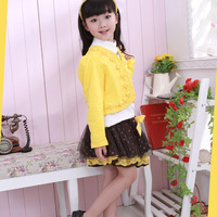 1 set 2013 New girl 3pcs clothing set knitted suit +lace shirt + bow tutu skirt children dress suits high quality - Thumbnail 1