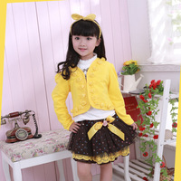 1 set 2013 New girl 3pcs clothing set knitted suit +lace shirt + bow tutu skirt children dress suits high quality - Thumbnail 2