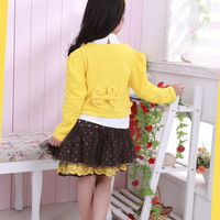 1 set 2013 New girl 3pcs clothing set knitted suit +lace shirt + bow tutu skirt children dress suits high quality - Thumbnail 3