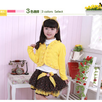 1 set 2013 New girl 3pcs clothing set knitted suit +lace shirt + bow tutu skirt children dress suits high quality - Thumbnail 4