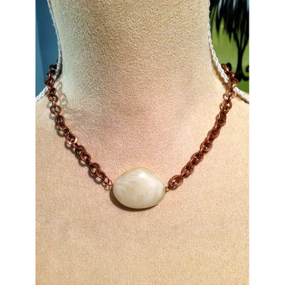 Simple Brass Chain with White Stone Pendant