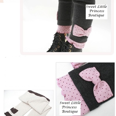 Spring and autumn female child legging bow all-match children's fleece pants dot ruffle hem children's clothing