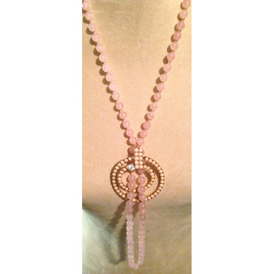 Long Pink Beaded Chain with Pink Stone Pendant with Sparkle